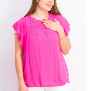DANIEL RAINN HOT PINK RUFFLE-SLEEVE BLOUSE STITCH FIX NWT